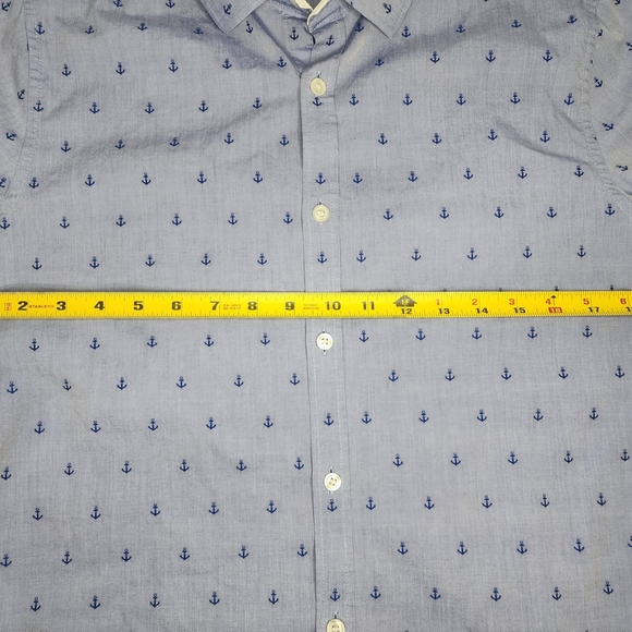 Murano Slim Fit Blue Anchors Button-Up Short Sleeve Casual Men's M Shirt Cotton - Picture 7 of 7